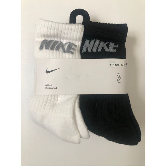 Nike Boys Cushioned Crew Socks 6 Pack (Grey/White/Black) size 10C- 3Y - Picture 5 of 5